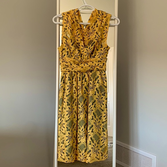 Anthropologie dress, yellow with blue under slip, size 0 - Picture 1 of 3